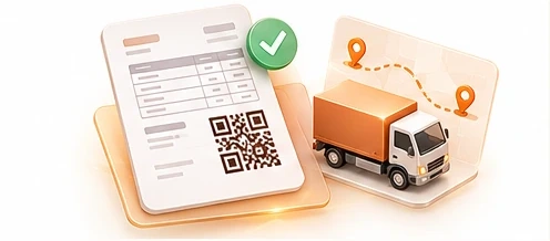 Invoice with QR code and delivery truck