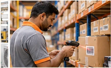 Worker scanning a barcode in a warehouse