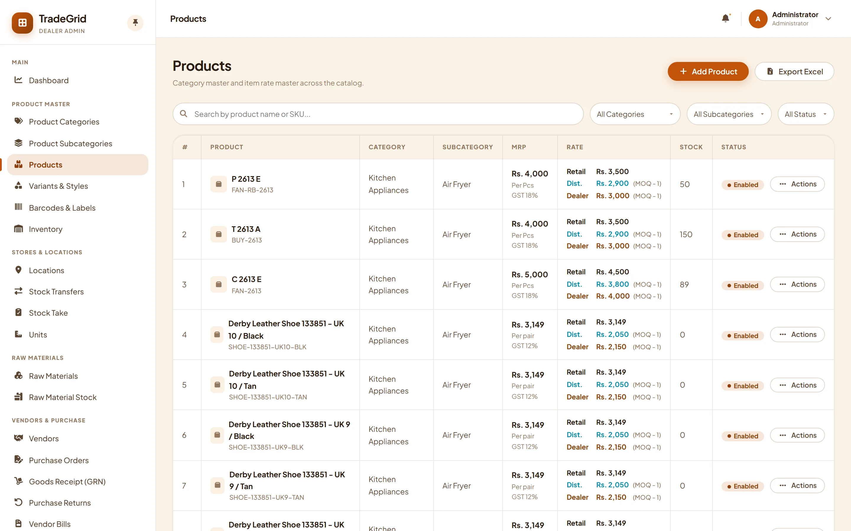 Admin products