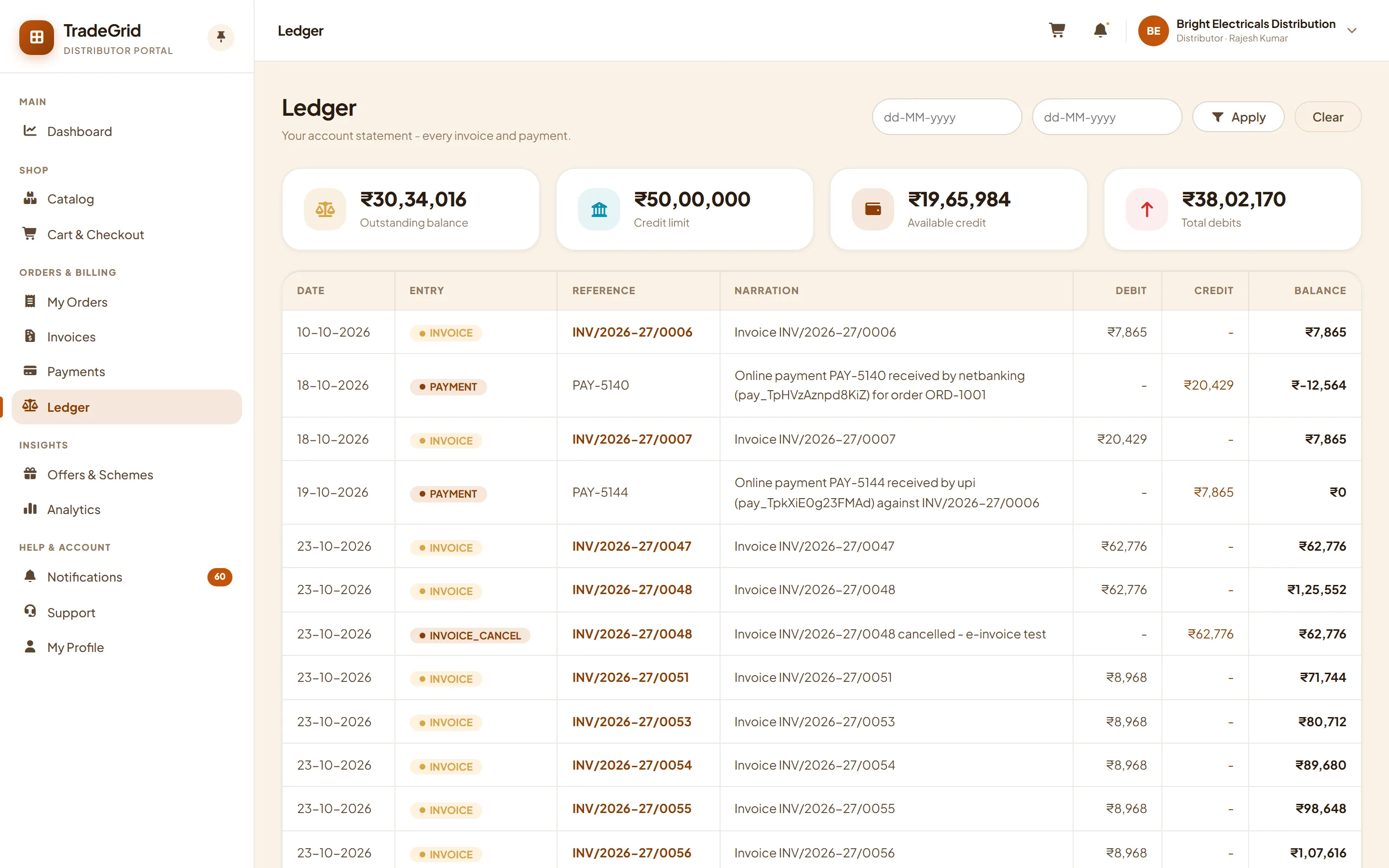 Dealer ledger