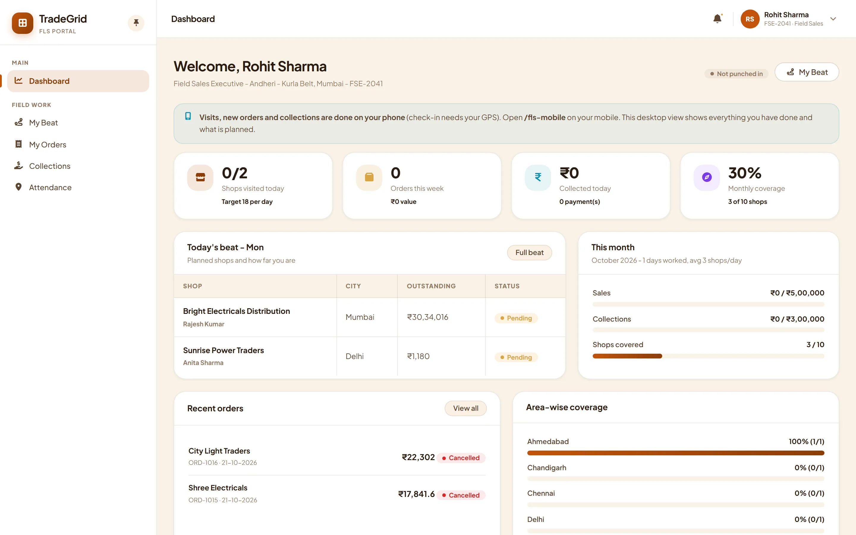 Field sales dashboard