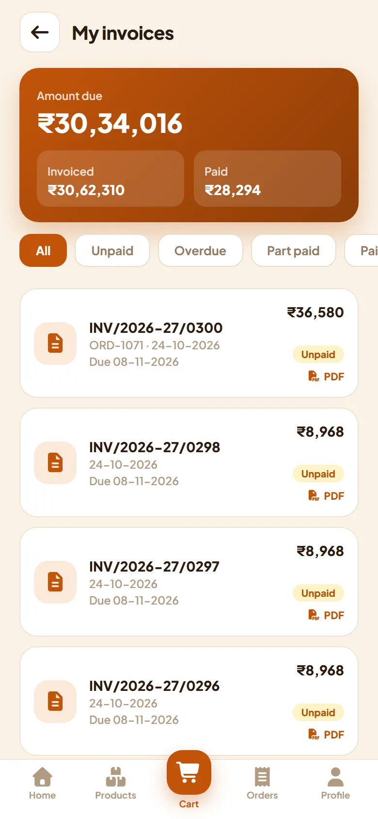 Dealer app invoices
