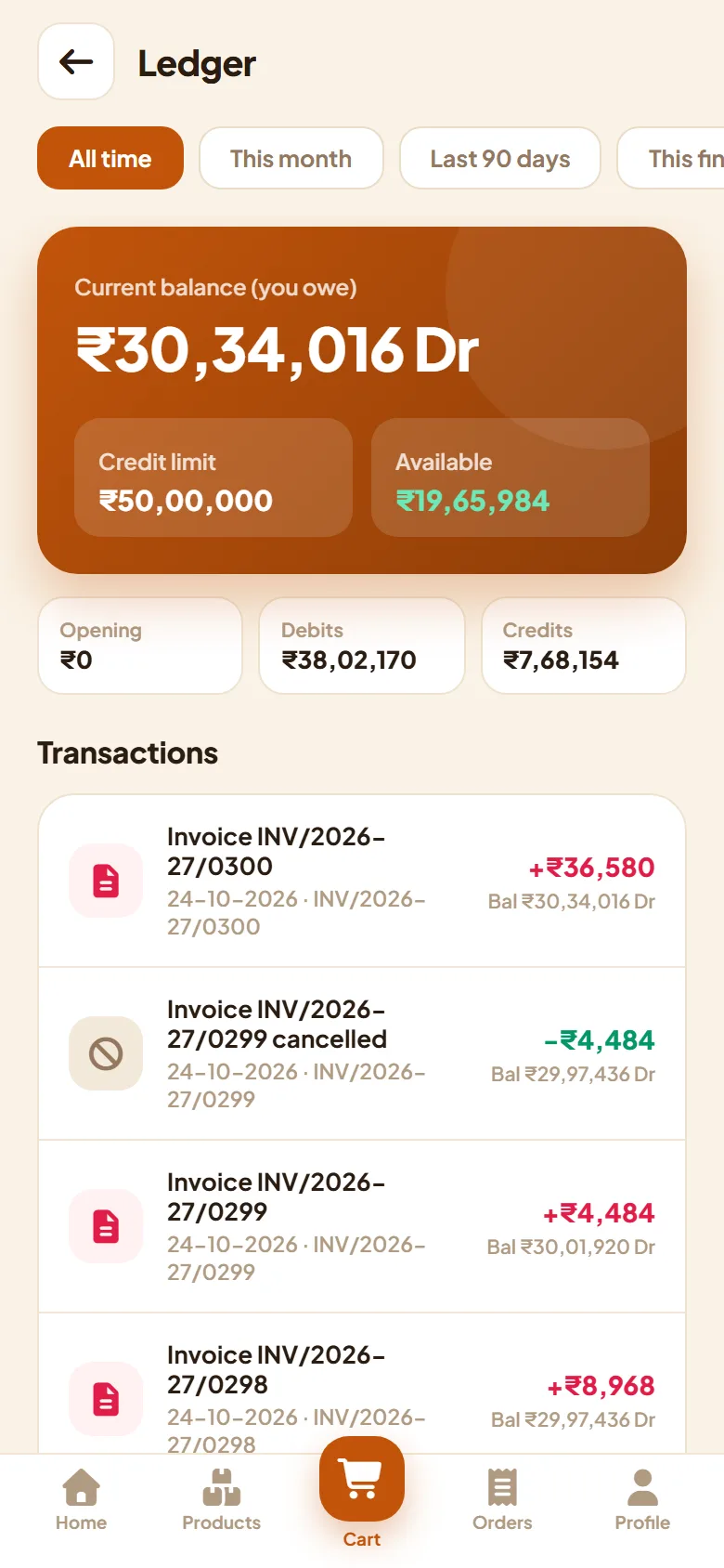 Dealer app ledger