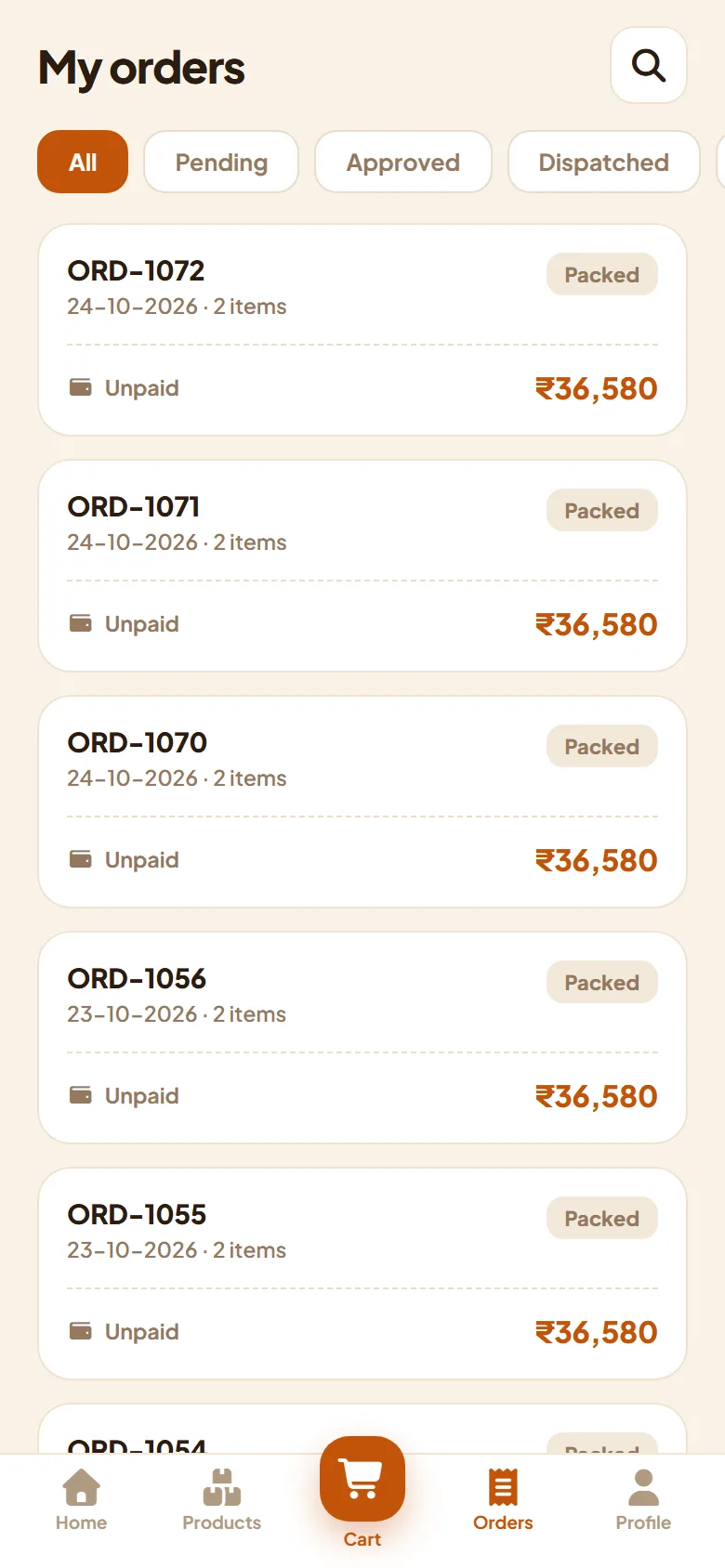 Dealer app orders