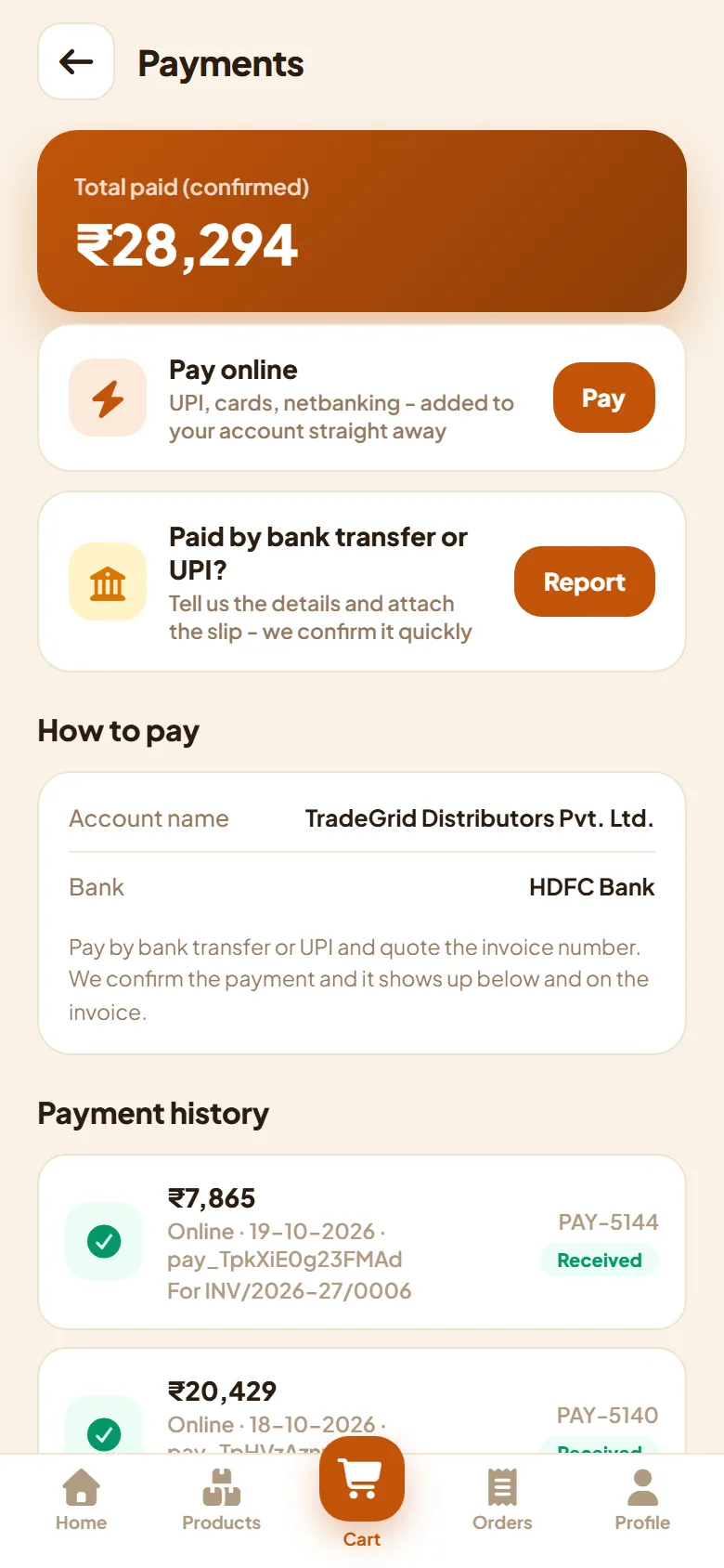 Dealer app payments