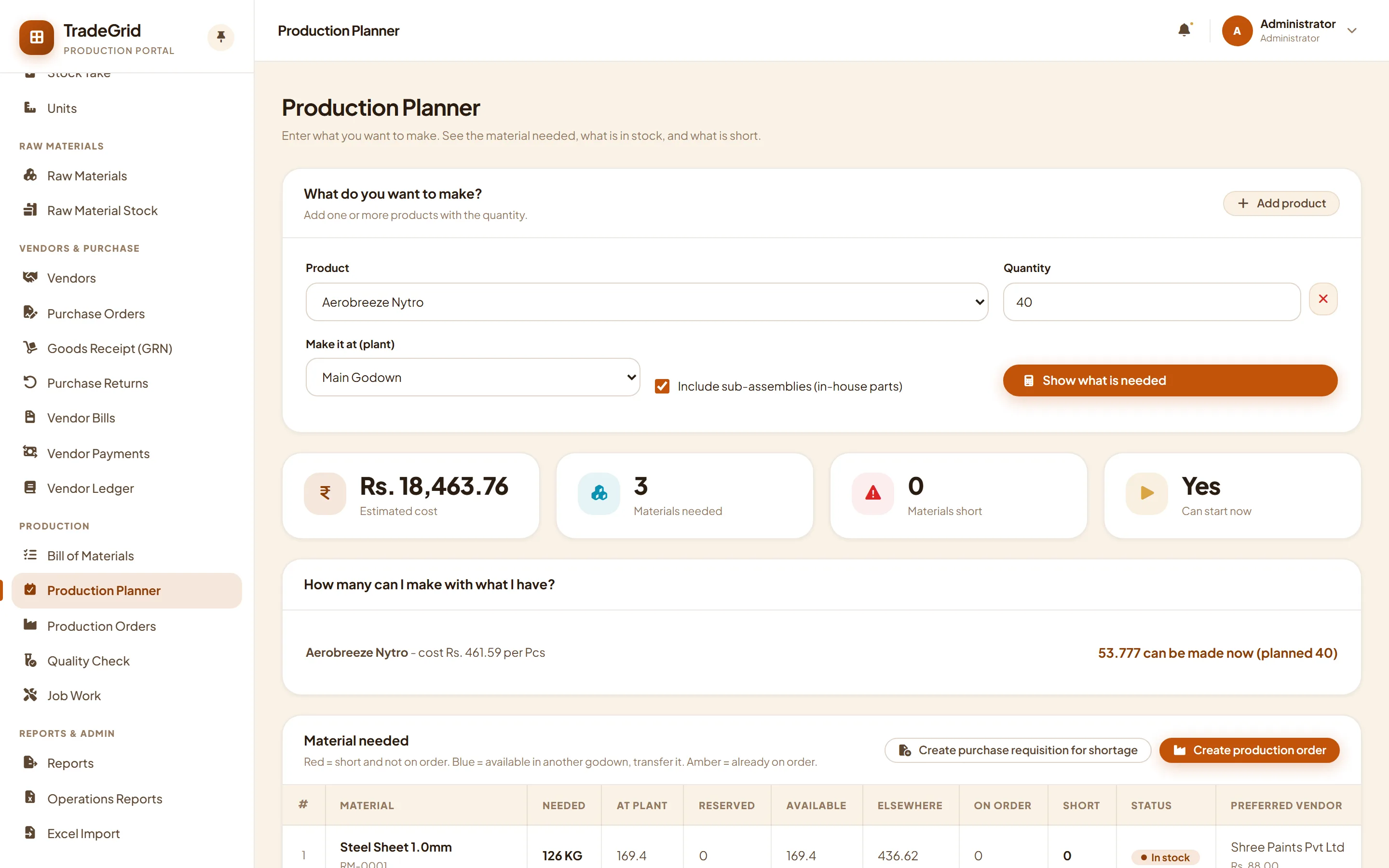 Production planner