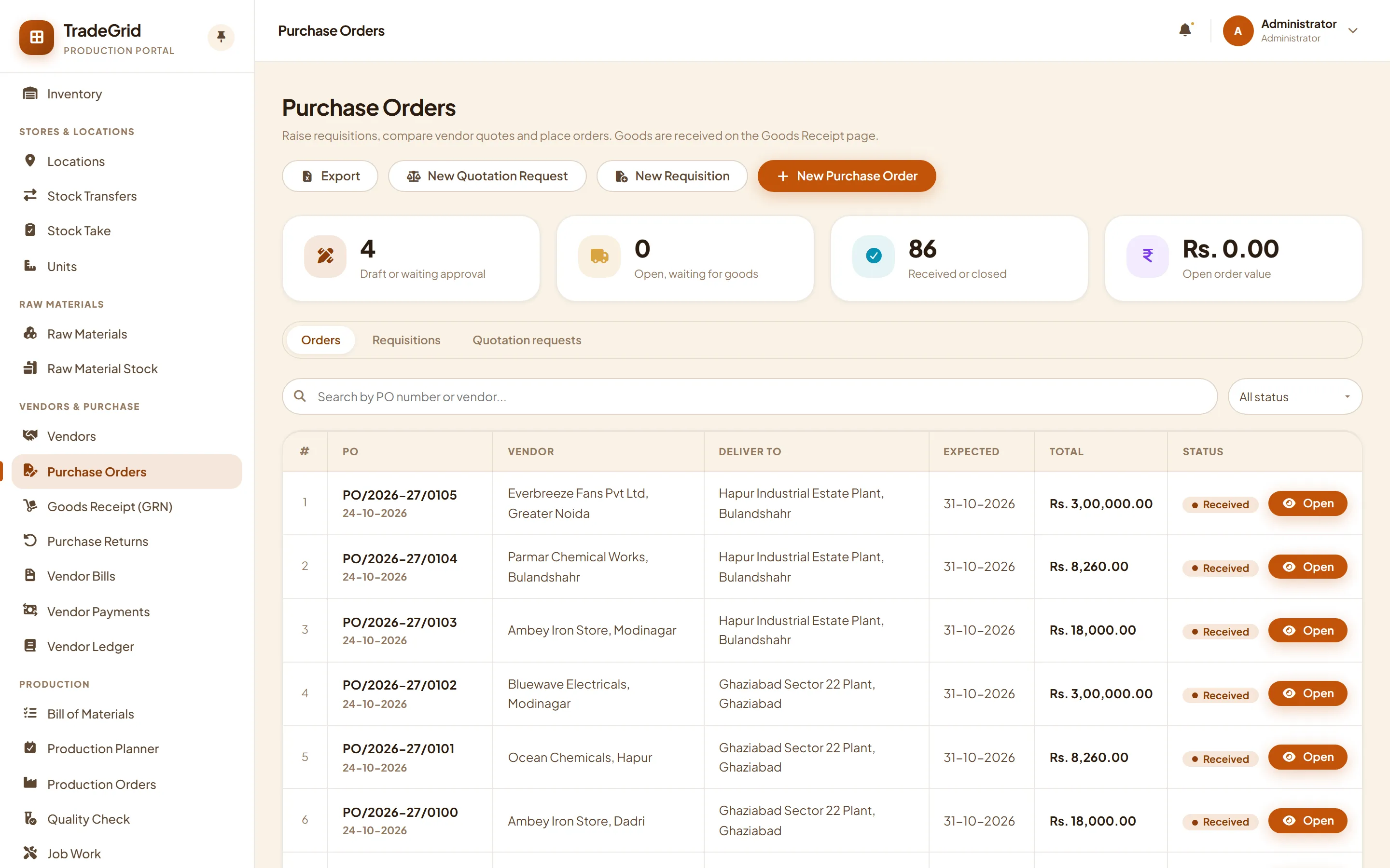 Purchase orders