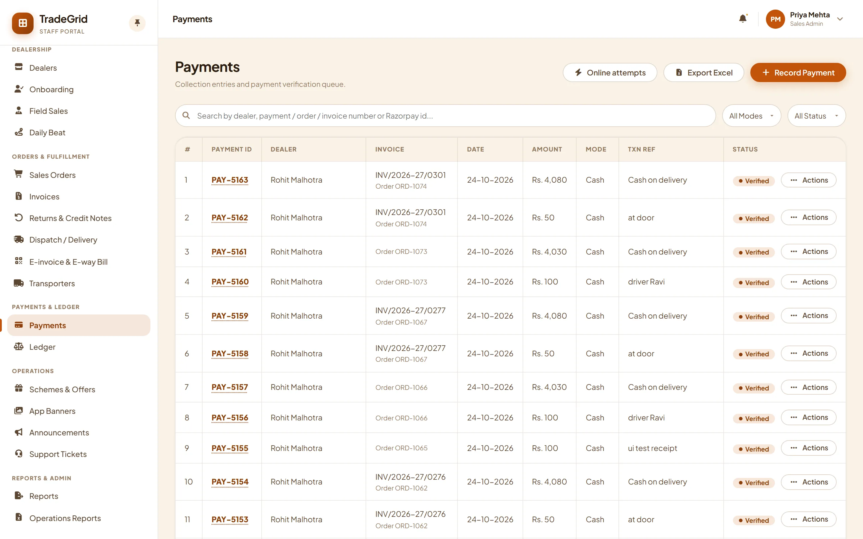 Staff portal payments